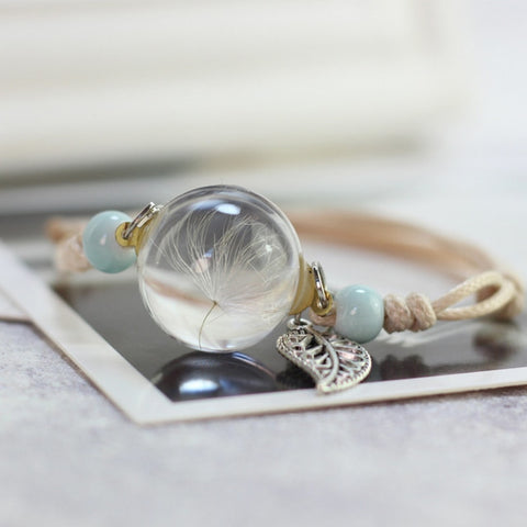 Glass Ball Dried Dandelion Bracelets