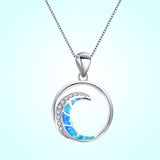 Blue  Opal Moon Pendant Necklace